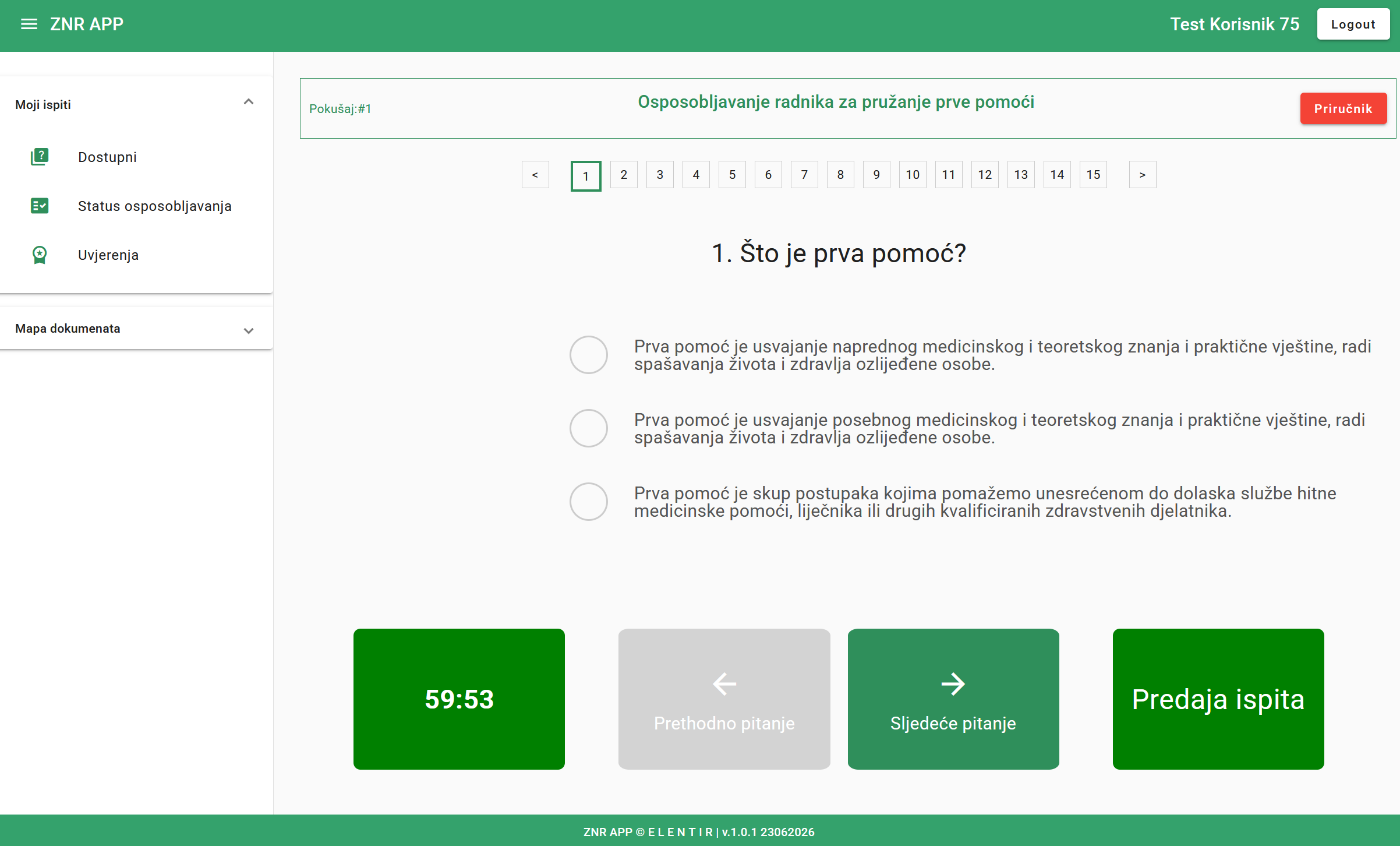 Online osposobljavanje za korisnika